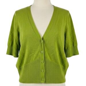 Y2K Worthington Cardigan Sweater Women XL Green Short Sleeve V Neck Button Front
